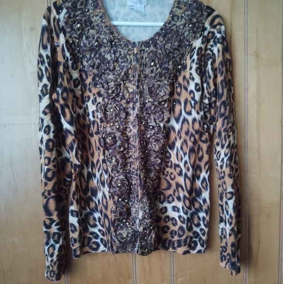 Just B leopard print women's top/ cardigan sweater/ long sleeve Sz M - Picture 6 of 10